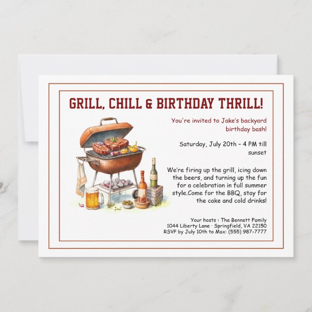 Convites Summer BBQ Birthday Invitation with Beer Backyard  (Frente)
