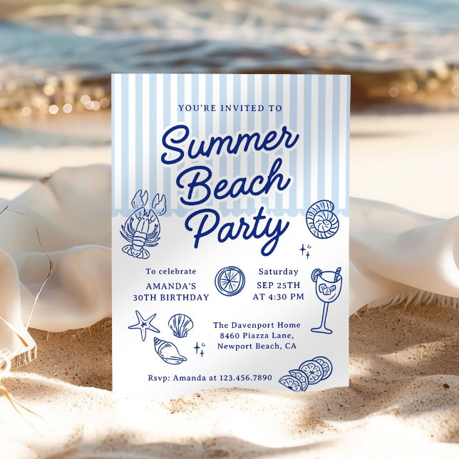 Convites Summer Beach Adult Birthday Party (Criador carregado)