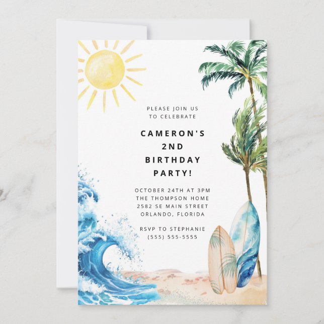 Convites Summer Beach Birthday Party Invitation (Frente)