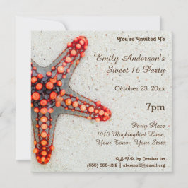 Convites Summer Beach Coral Starfish Sweet 16 Birthday