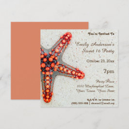 Convites Summer Beach Coral Starfish Sweet 16 Birthday