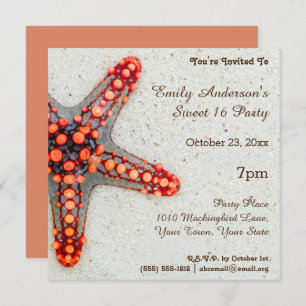 Convites Summer Beach Coral Starfish Sweet 16 Birthday