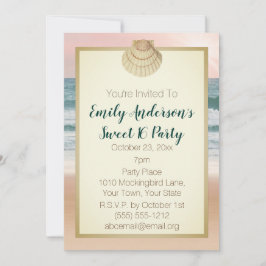 Convites Summer Beach Cream Seashell Pink Sunset Sweet 16