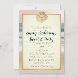 Convites Summer Beach Cream Seashell Pink Sunset Sweet 16