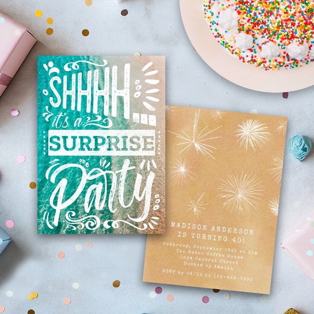 Convites Summer Beach Ocean Shh Surprise Birthday Party (Criador carregado)