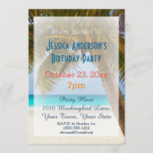 Convites Summer Beach Palm Tree Tropical Birday