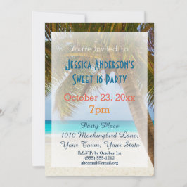 Convites Summer Beach Palm Tree Tropical Sweet 16 Aniversár