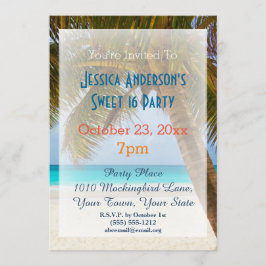 Convites Summer Beach Palm Tree Tropical Sweet 16 Aniversár