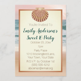 Convites Summer Beach Seashell Pink Sunset Sweet 16