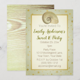 Convites Summer Beach Seashell Rustic Wood Sweet 16