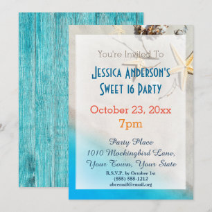 Convites Summer Beach Starfish 16 Aniversário