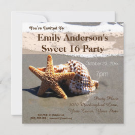 Convites Summer Beach Starfish Seashell Sweet 16 Aniversári
