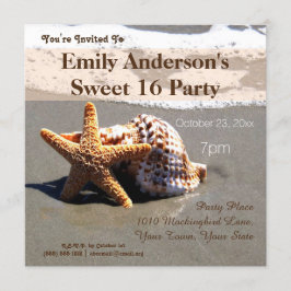 Convites Summer Beach Starfish Seashell Sweet 16 Aniversári