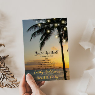 Convites Summer Beach String Light Sunset Sweet 16 Anivers