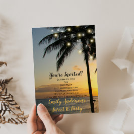 Convites Summer Beach String Light Sunset Sweet 16 Aniversá
