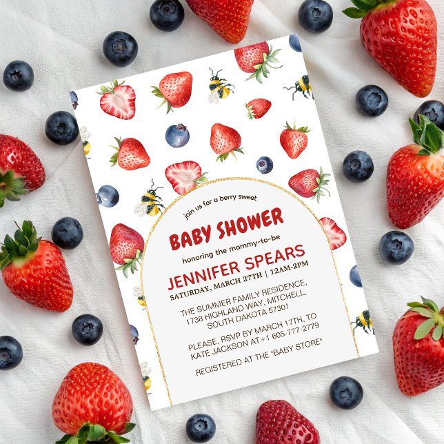 Convites Summer Berry Sweet Watercolor Chá de fraldas (Summer Berry Sweet Watercolor Baby Shower Invitation)