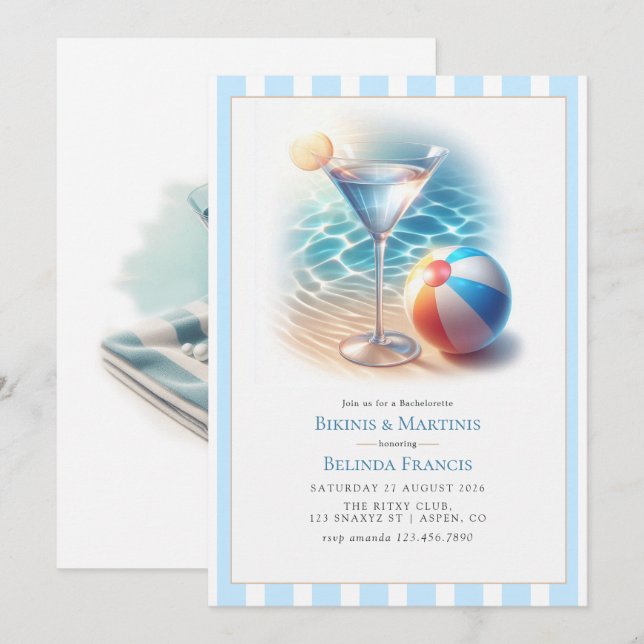Convites Summer Bikinis & Martinis Bachelorette Party (Frente/Verso)