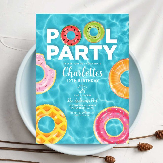 Convites Summer Birthday Pool Party Invitation (Criador carregado)