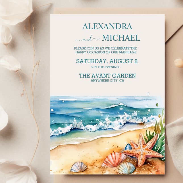 Convites Summer Blue Beach Wedding (Criador carregado)