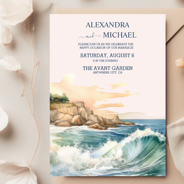 Convites Summer Blue Ocean Waves Casamento Tropical Praia (Criador carregado)