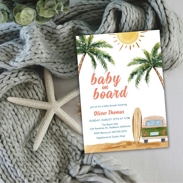 Convites Summer Boho Surf Beach Chá de fraldas (Summer Boho Surf Beach Van Baby Shower Invitation)