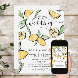 Convites Summer Boho Watercolor Lemon Citrus Greenery