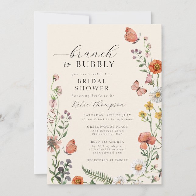 Convites Summer Boho Wildflower Brunch Chá de panela (Frente)