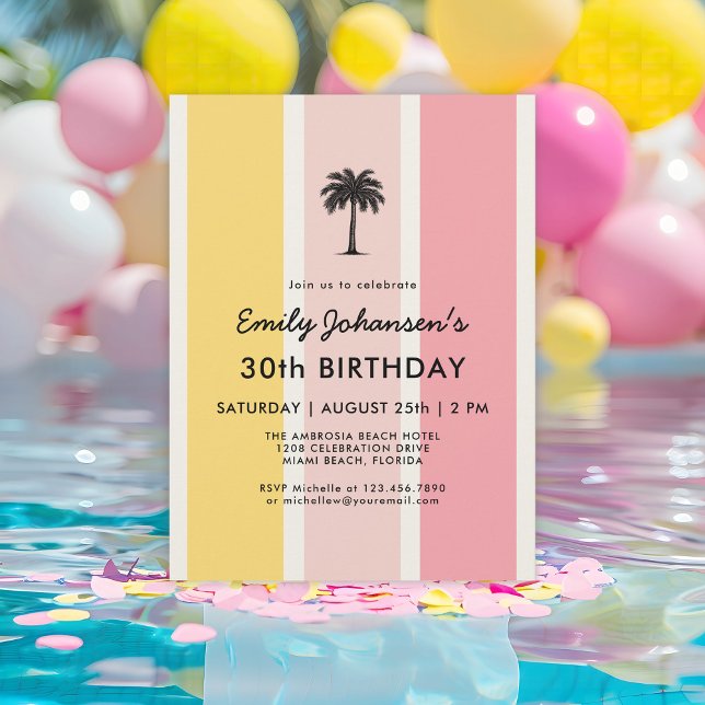 Convites Summer Cabana Stripes aniversário de 30 anos (Invitation available in both printed and instant download digital formats!)