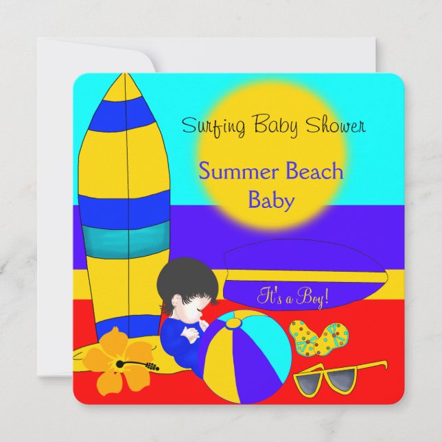 Convites Summer Chá de fraldas Beach Baby Surfing Baby 3 (Frente)