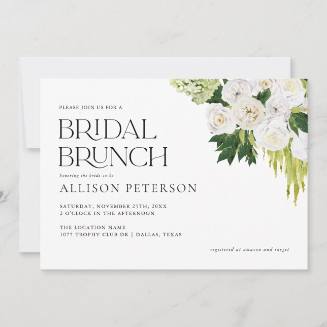 Convites Summer Elegant Greenery Floral Bridal Brunch (Frente)