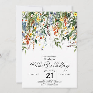 Convites Summer Elegant Wildflower aniversário de 40 anos