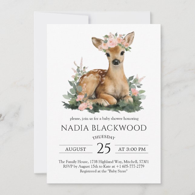 Convites Summer Fawn Watercolor Baby Shower (Frente)