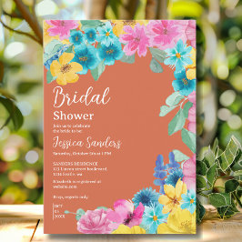 Convites Summer floral Bridal Shower with Photo Orange