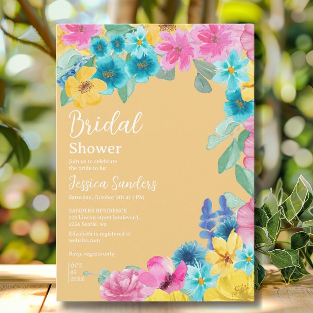 Convites Summer floral Bridal Shower with Photo Yellow (Criador carregado)