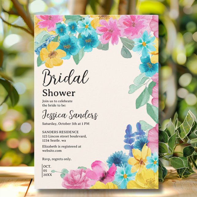 Convites Summer floral Bridal Shower with Photo Yellow (Criador carregado)