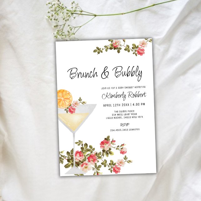 Convites Summer Floral Brunch Borracha Chá de fraldas de Ch (Summer Floral Brunch Bubbly Champagne Baby Shower Invitation)