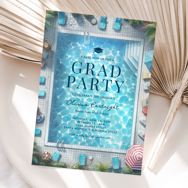Convites Summer Graduation Pool Party Invitations (Criador carregado)