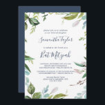Convites Summer Greenery Bat Mitzvah<br><div class="desc">Este convite do Greenery Bat Mitzvah é perfeito para um morcego moderno mitzvah. O design botânico apresenta um arranjo exuberante de cor d'água pintada,  eucalipto,  verde e folhas verdes com sutis manchas de flores rosadas e cor-de-rosa.</div>