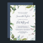 Convites Summer Greenery Bat Mitzvah<br><div class="desc">Este convite do Greenery Bat Mitzvah é perfeito para um morcego moderno mitzvah. O design botânico apresenta um arranjo exuberante de cor d'água pintada,  eucalipto,  verde e folhas verdes com sutis manchas de flores rosadas e cor-de-rosa.</div>