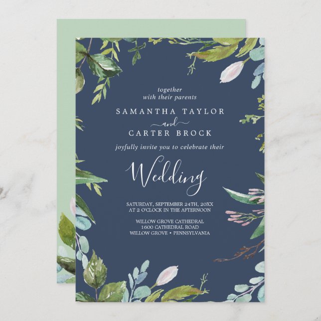 Convites Summer Greenery | Casamento Marinho (Frente/Verso)
