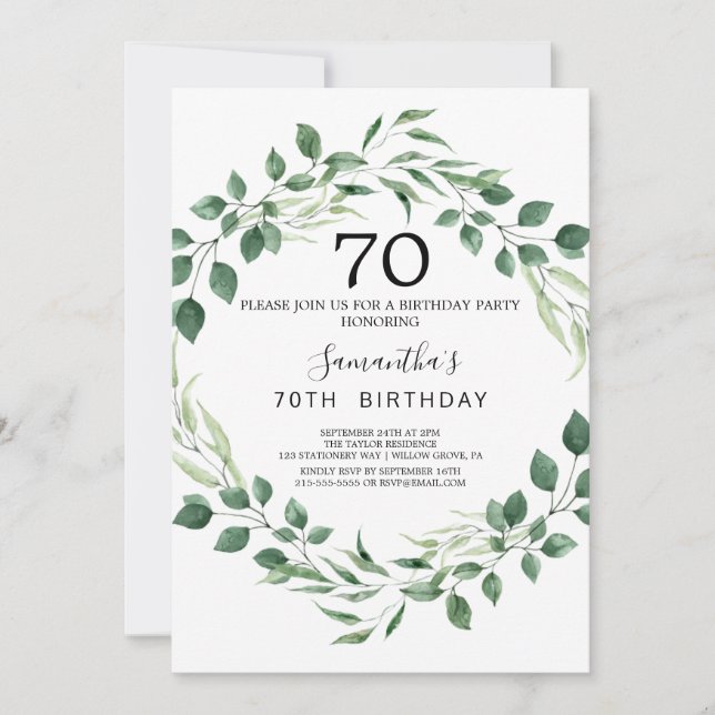 Convites Summer Greenery Diamond Wreath 70 Birthday (Frente)