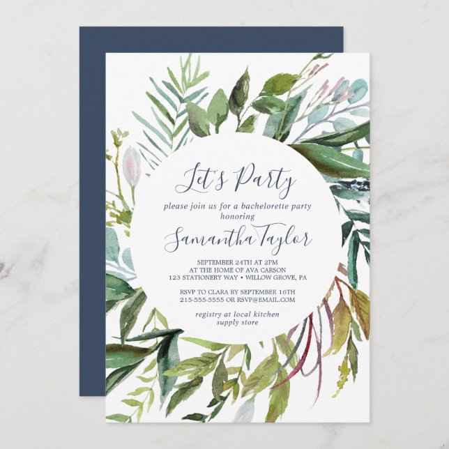 Convites Summer Greenery Diamond Wreath Party (Frente/Verso)