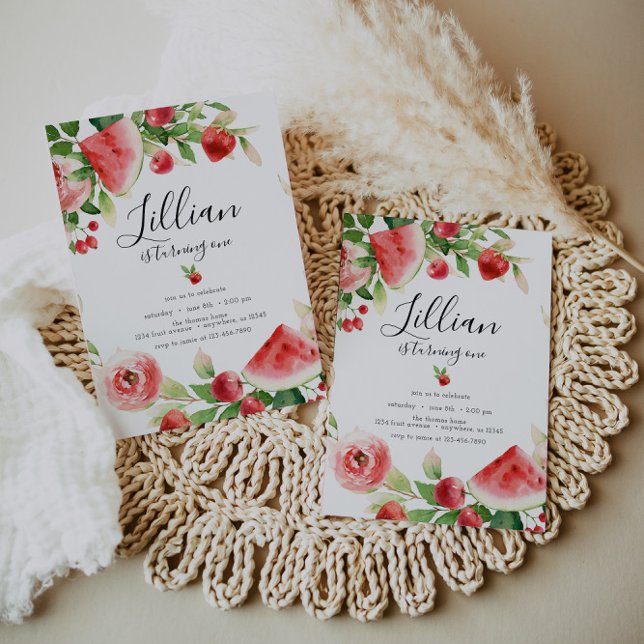 Convites Summer Greenery Fruta Birthday (Criador carregado)