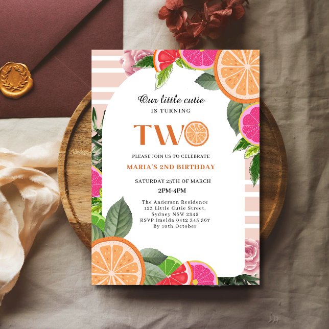 Convites Summer Little Cutie Orange Citrus segundo aniversá (Criador carregado)