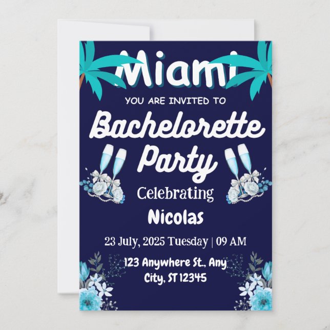 Convites Summer Miami Weekend Beach Bachelorette Party  (Frente)