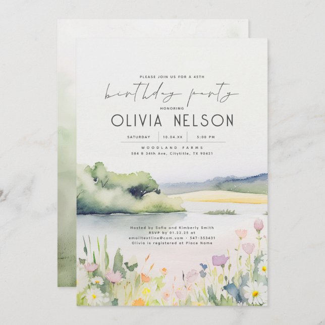 Convites Summer Nature e Festas de aniversário de flores se (Frente/Verso)