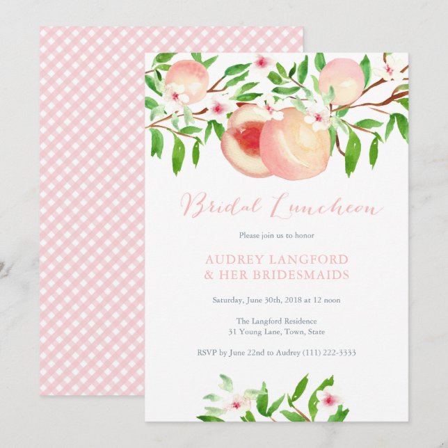Convites Summer Peaches Bridal Lunchees (Frente/Verso)