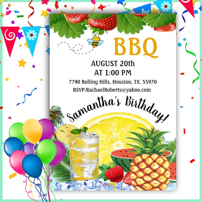 Convites Summer Pineapple Barbecue Birthday (Criador carregado)