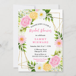 Convites Summer Pink and Yellow Flowers and Foliage