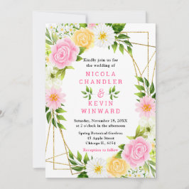 Convites Summer Pink and Yellow Flowers and Foliage Wedding